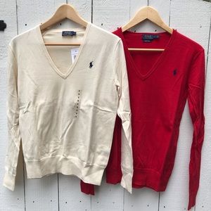 Two Polo Ralph Lauren V-Neck Sweaters